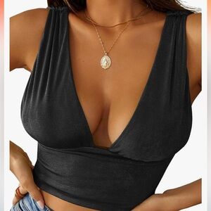 LYANER Women's Sexy Deep V Neck Slim Fitted Strap Crop
Cami Tank Sleeveless Top